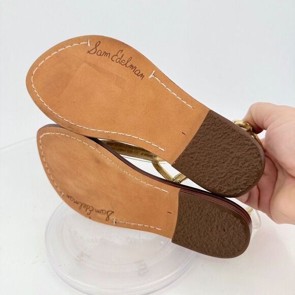 Sam Edelman Girls Gigi Thong Sandal Size 1 Gold Faux Leather Flat - Picture 9 of 12